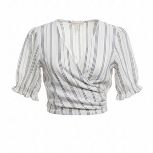 Abercrombie & Fitch Striped Wrap Blouse - White and Gray